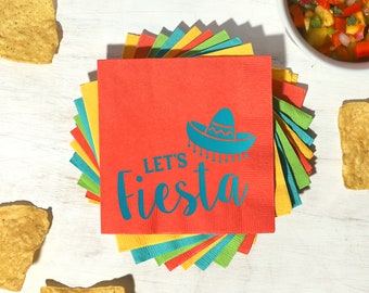 Party Napkin Set - Let's Fiesta - Pack of 20 - Engagement Party, Bridal Shower, Foil stamped Cocktail Napkins, Birthday