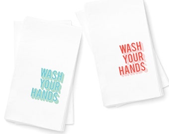 Wash Your Hands Hand Towel - Pack of 20 Guest Towels - Red or Turquoise, Powder Room Decor, Home Entertaining, Wedding, Cocktail Party