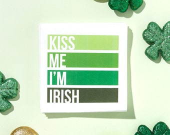 Kiss Me I'm Irish Party Napkins - 5" Beverage Size paper Napkins - Saint Patrick's Day, Party Decor, St Paddy's Day