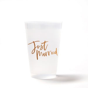 Just Married Frosted Party Cups - Set of 8 - Wedding, Reception, Day After Brunch