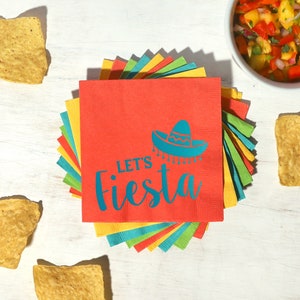 Party Napkin Set Let's Fiesta Pack of 20 Engagement Party, Bridal Shower, Foil stamped Cocktail Napkins, Birthday image 1