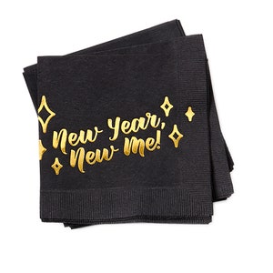 Party Napkins - New Year, New Me - Pack of 20 or 50- Foil Stamped Cocktail Napkins - New Year&#39;s, Birthday