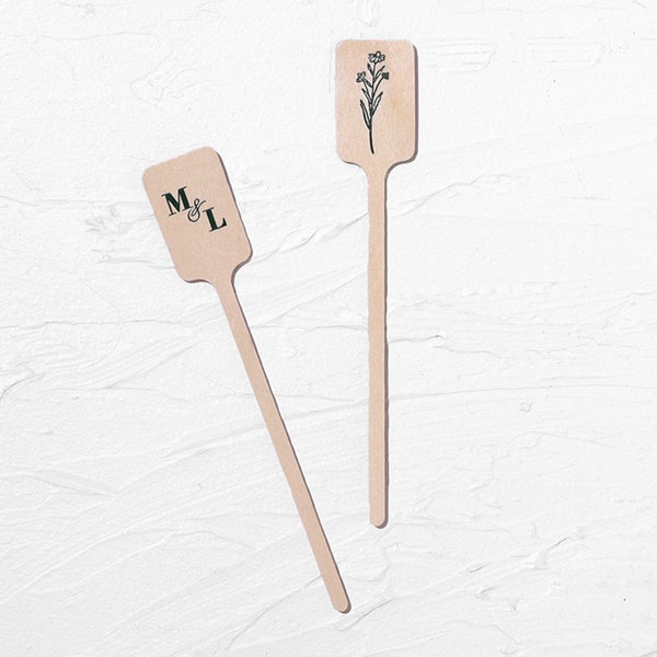 Personalized Monogram Stir Sticks - Sprouting Floral - Custom Foil Stamped Stir Sticks, Drink Stirrer, Wedding Bar, Anniversary, Reception