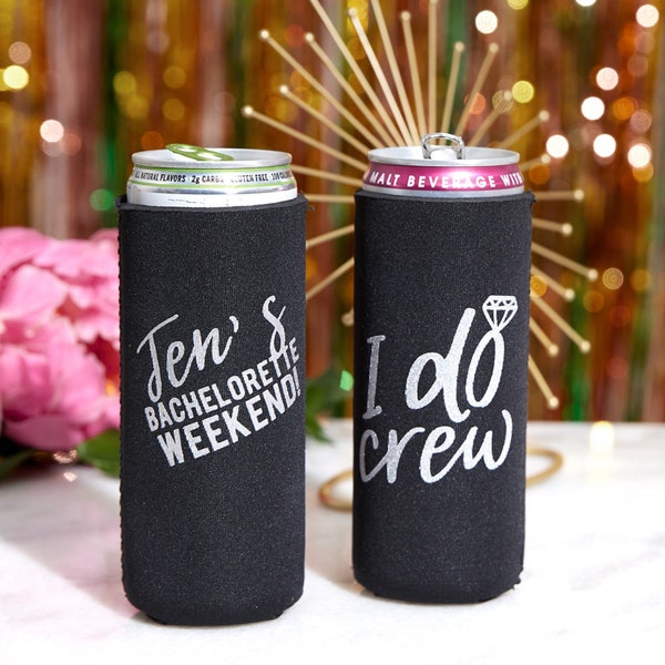 Custom Printed Slim Can Cooler - I Do Crew Can Cooler - Witty Party Favors, Engagement, Wedding, Bachelorette