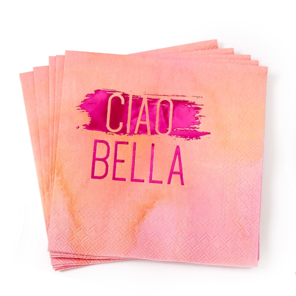 Ciao Bella Party Napkins - Pack of 20 or 50 - Bachelorette, Birthday, Cocktail Party, Watercolor, Italian Summer Party