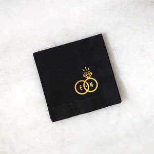 Personalized Party Napkins - Diamond Ring Initials - Cocktail Napkin, Foil Stamped Napkin, Party Decoration, Bridal Shower, Engagement,