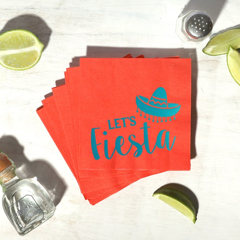 Party Napkin Set Let's Fiesta Pack of 20 Engagement Party, Bridal Shower, Foil stamped Cocktail Napkins, Birthday image 3