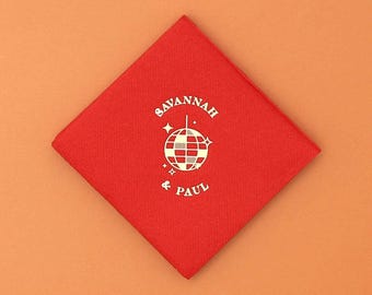 Personalized Retro Wedding Disco Ball Napkin - customized, Foil Stamped, Linen Like Party Napkins, Wedding and Bridal Shower Decor