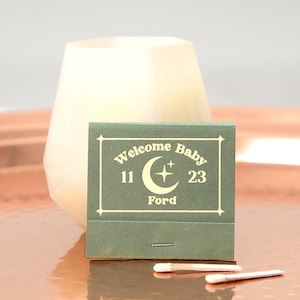 Celestial Over The Moon Baby Matches - Custom 30 Strike Matchbooks - Wedding, Baby Shower Favors, Home Matches, Foil Stamped, Party Favor
