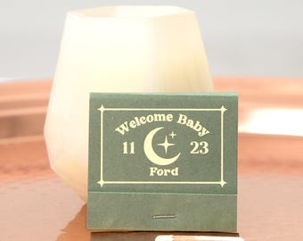 Celestial Over The Moon Baby Matches - Custom 30 Strike Matchbooks - Wedding, Baby Shower Favors, Home Matches, Foil Stamped, Party Favor