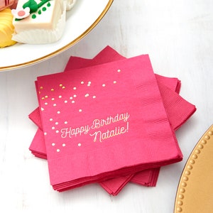 Confetti Script Party Napkins - Custom Personalized Printed Cocktail Napkin for Birthday, Bridal Shower, Baby Shower, Retirement, Graduation