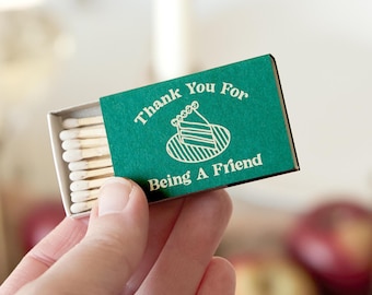 Thank You For Being A Friend Classic Match Boxes - Personalized Matches, Party Favors, Foil Stamped Matches, Dinner Party, Thanksgiving