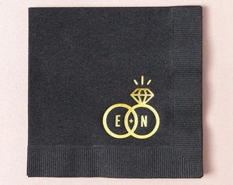 Personalized Diamond Ring & Initial Design Napkins - Wedding Decor
