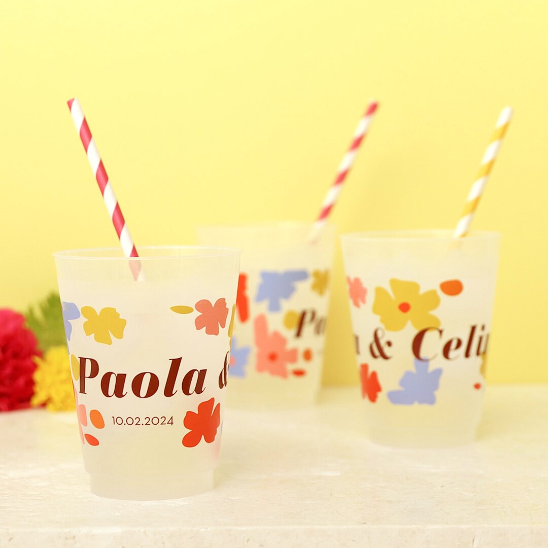 Personalized Bold Floral Party Cups Colorful Printed Frost Etsy