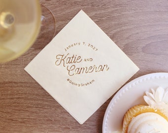 Personalized Party Napkins - Modern Script Names - Cocktail Napkin, Foil Stamped Napkin, Party Decoration, Bridal Shower, Wedding