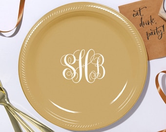 Personalized Printed Party Plates - Romantic Monogram - 10 inch Dinner, Lunch, Custom Wedding, Birthday, Shower, Printed Paper or Plastic