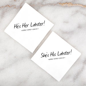 He's Her Lobster! Napkins - Cocktail Napkin, Foil Stamped Napkin, Party Decoration, Birthday, Bridal Shower, engagement