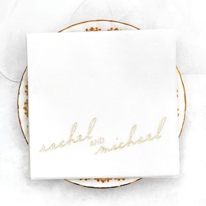 Personalized Names Cocktail Napkin - Vintage Modern Script Napkin- Foil Stamped, Linen Like Party Napkins, Wedding, Engagement, Anniversary