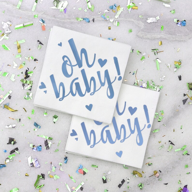 Baby Shower Napkins Oh Baby Foil Stamped Cocktail Napkins Pack of 20 or 50, Shiny Blue image 2