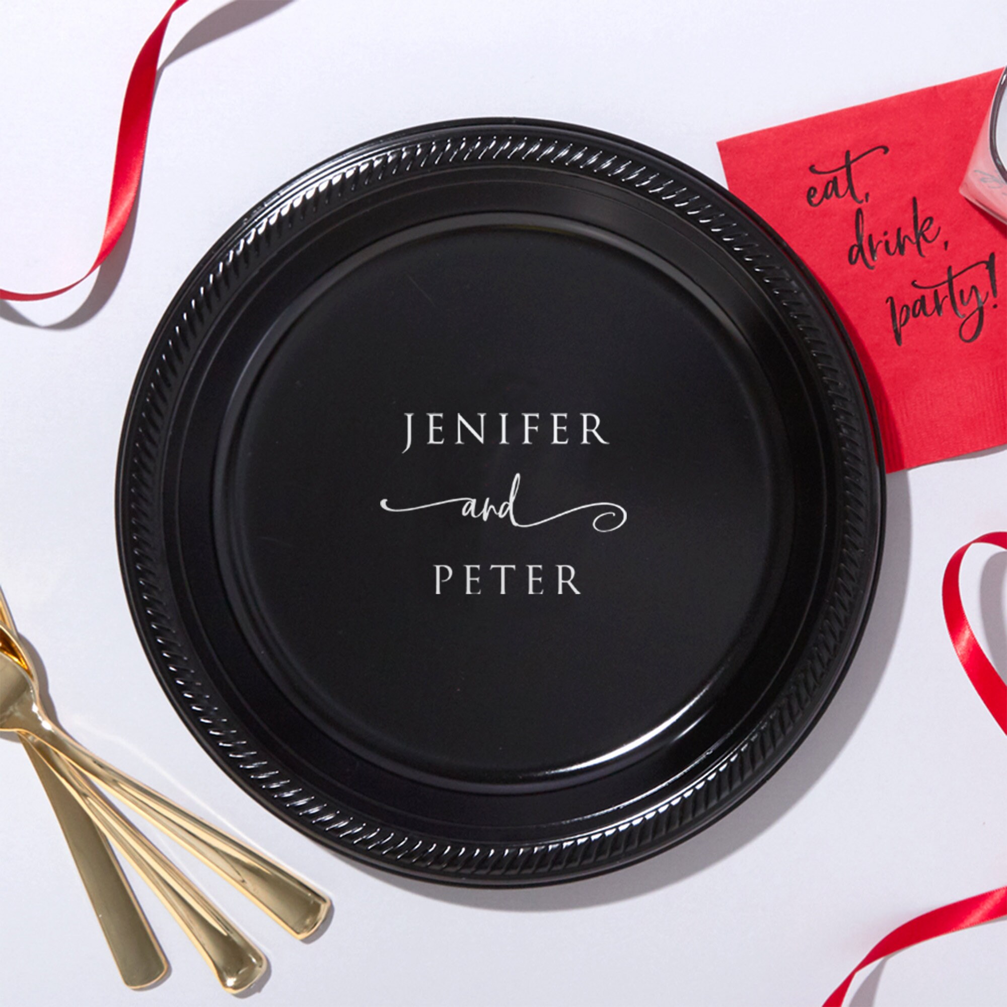 Customized Plates Stacked and Swirled Names 10 inch Wedding Engagement Dinner Plate Personalized Printed Paper or Plastic