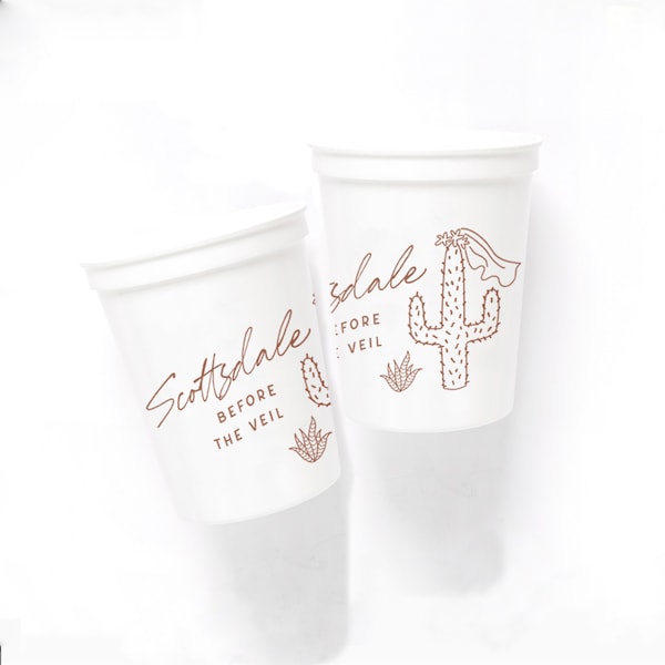 Bachelorette Party Cups - Scottsdale Before the Veil -  Set of 12 - 16oz Plastic Stadium Cup