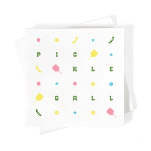 Pickleball Icons Napkin Pack - Pickles, Rackets, Balls and Stars - Pack of 20 or 50 - Birthday Party Decor, Entertaining