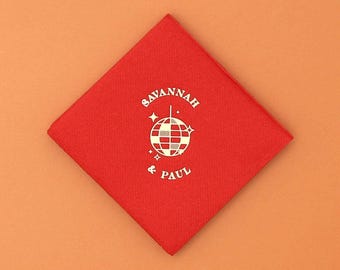 Personalized Retro Wedding Disco Ball Napkin - customized, Foil Stamped, Linen Like Party Napkins, Wedding and Bridal Shower Decor