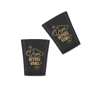 Vegas Before Vows Shot Glasses - Las Vegas Bachelorette or Bachelor Party - Set of 12 - Plastic 2 oz Cup