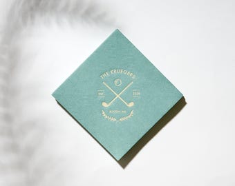 Family Name Golf Napkin - Personalized Party Cocktail Napkin, Foil Stamped Napkin, Party Decoration, Bridal Shower, Wedding