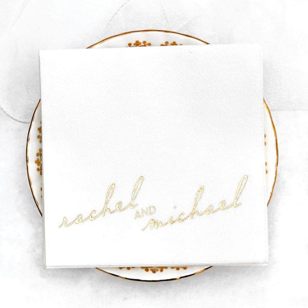 Vintage Modern Script Napkins - Personalized Names for Weddings