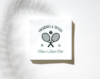 Cocktails & Tennis Napkin - Personalized Party Cocktail Napkin, Foil Stamped Napkin, Party Decoration, Bridal Shower, Wedding