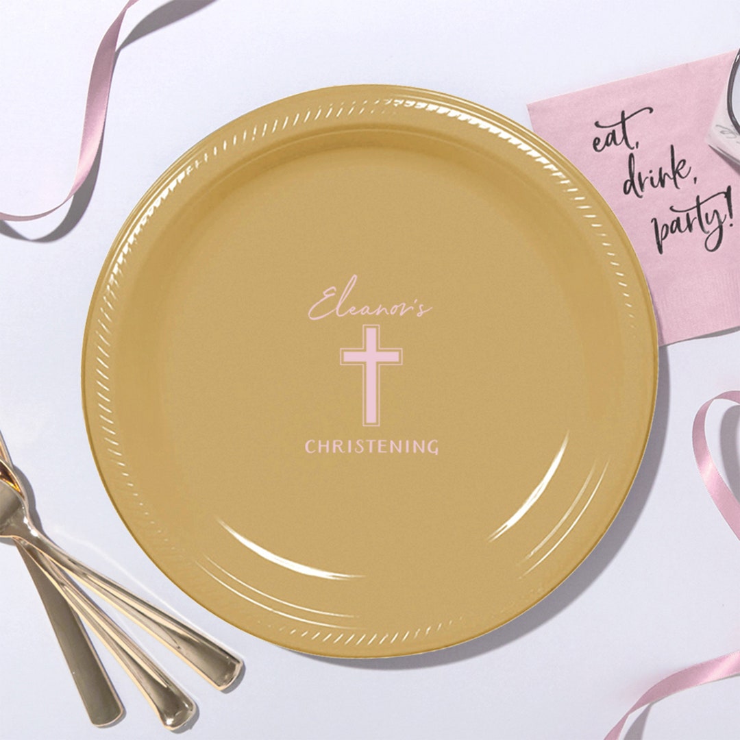 Personalized Party Plates Religious Cross 10 Inch Round Etsy