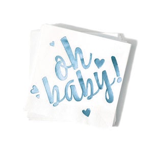 Baby Shower Napkins - Oh Baby! -Foil Stamped Cocktail Napkins - Pack of 20 or 50, Shiny Blue