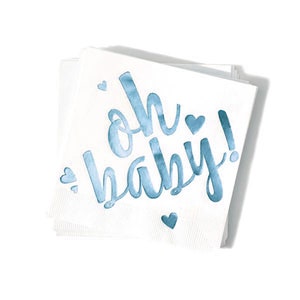 Baby Shower Napkins Oh Baby Foil Stamped Cocktail Napkins Pack of 20 or 50, Shiny Blue image 1