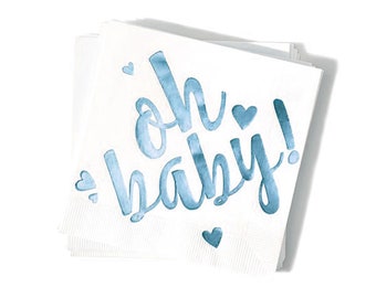 Baby Shower Napkins - Oh Baby! -Foil Stamped Cocktail Napkins - Pack of 20 or 50, Shiny Blue