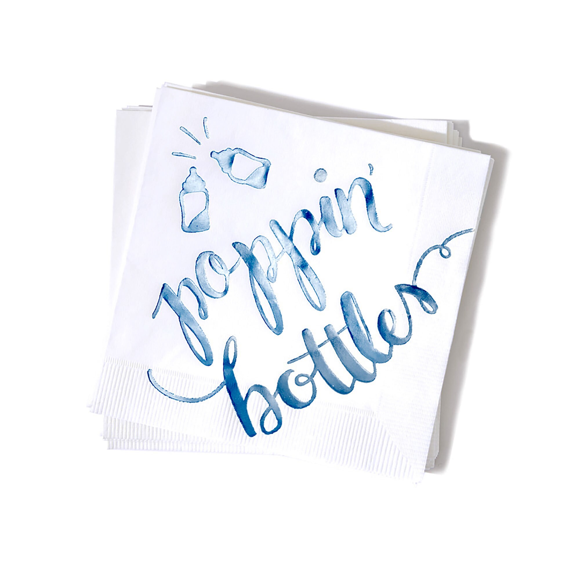 Blue Poppin Bottles Party Napkins Baby Shower Foil Cocktail Napkins Pack of 20 or 50