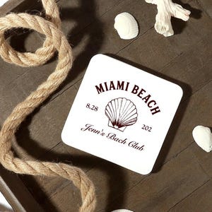 Beach Party Coastal Shell Coaster - Personalized Foil Stamped Coaster - Bar Decor - Engagement, Wedding, Anniversary, Party Decor