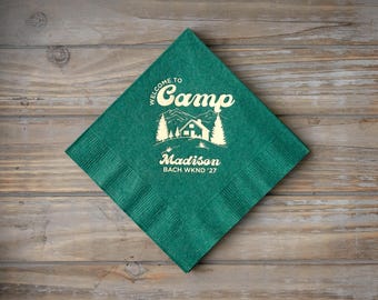 Camp Bachelorette, Scenic Cocktail Napkins | Foil Stamped | 4.75 X 4.75 Inch, Personalized, Bridal Shower