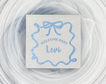 Personalized  Napkins - Welcome Baby Ribbon Frame Design for Baby Shower