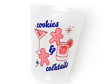Cookies And Cocktails Holiday Party Frost Flex Cups - Pack of 12 Christmas Cups, Christmas Cookie Party,