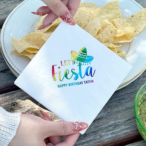 Let's Fiesta Party Napkins - Personalized Cocktail Napkin, Taco Party, Birthday, Wedding, Baby Shower, Anniversary, Retirement
