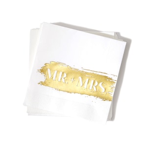 Wedding Napkins - Mr + Mrs Brushstroke - Beverage Napkins - Pack of 20 or 50 - Engagement Party, Bridal Shower, Wedding Reception