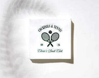 Personalized Wedding Napkin- Cocktails & Tennis with Rackets Design