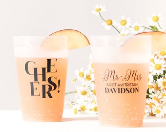 Mr & Mrs Cheers Frost Flex Personalized Cups - double sided custom printed cups- 12 0Z, Party Favors, Personalized Cups, Engagement, Wedding