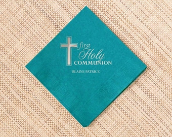 Personalized Party Napkins - First Holy Communion - Cocktail Napkin, Foil Stamped Napkin, Party Decoration, Reception, Religious Celebration