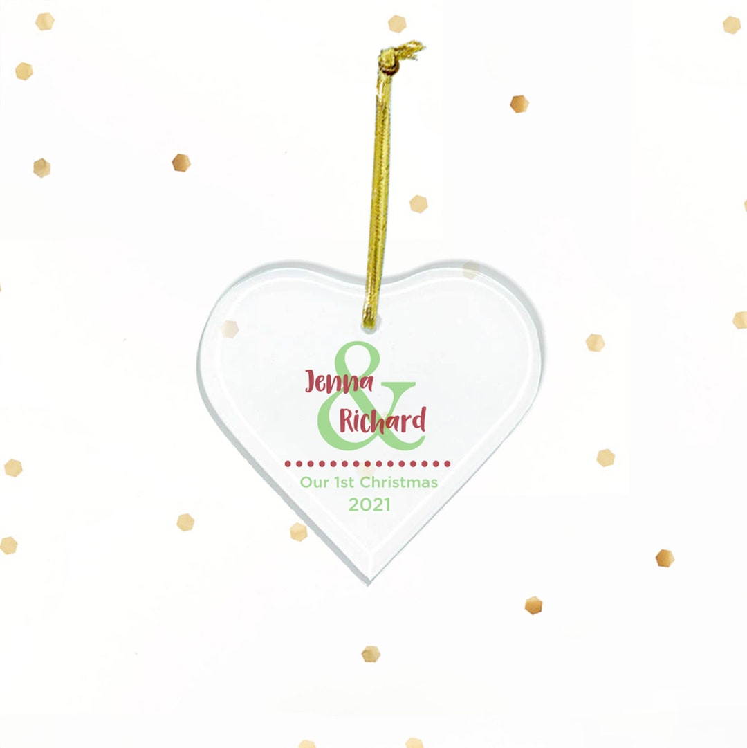 Personalized Glass Heart Ornament 1st Christmas Color Etsy