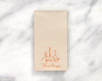 Food, Family, Friends Thanksgiving Guest Hand Towel - Personalized Linen Like Napkin - Foil Stamped,  Home Entertaining, Party Decor