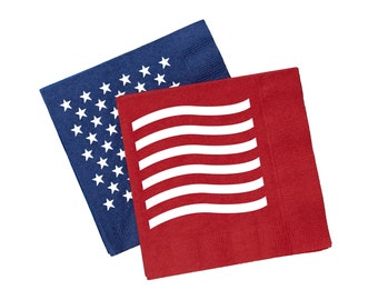 Party Napkin Set - Stars & Stripes Cocktail Pack - Pack of 20 - Patriotic Holidays, Independence Day, USA
