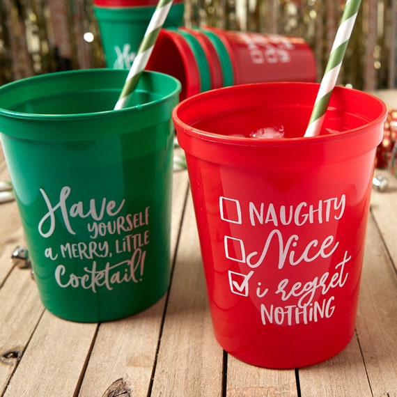 Christmas Holiday Cups Naughty or Nice Set of 12 16oz Stadium Cups