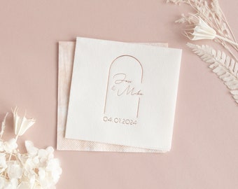 Blushing Bride Arch Napkin - Personalized Names Cocktail Napkin - Foil Stamped, Linen Like Party Napkins, Wedding, Engagement, Anniversary